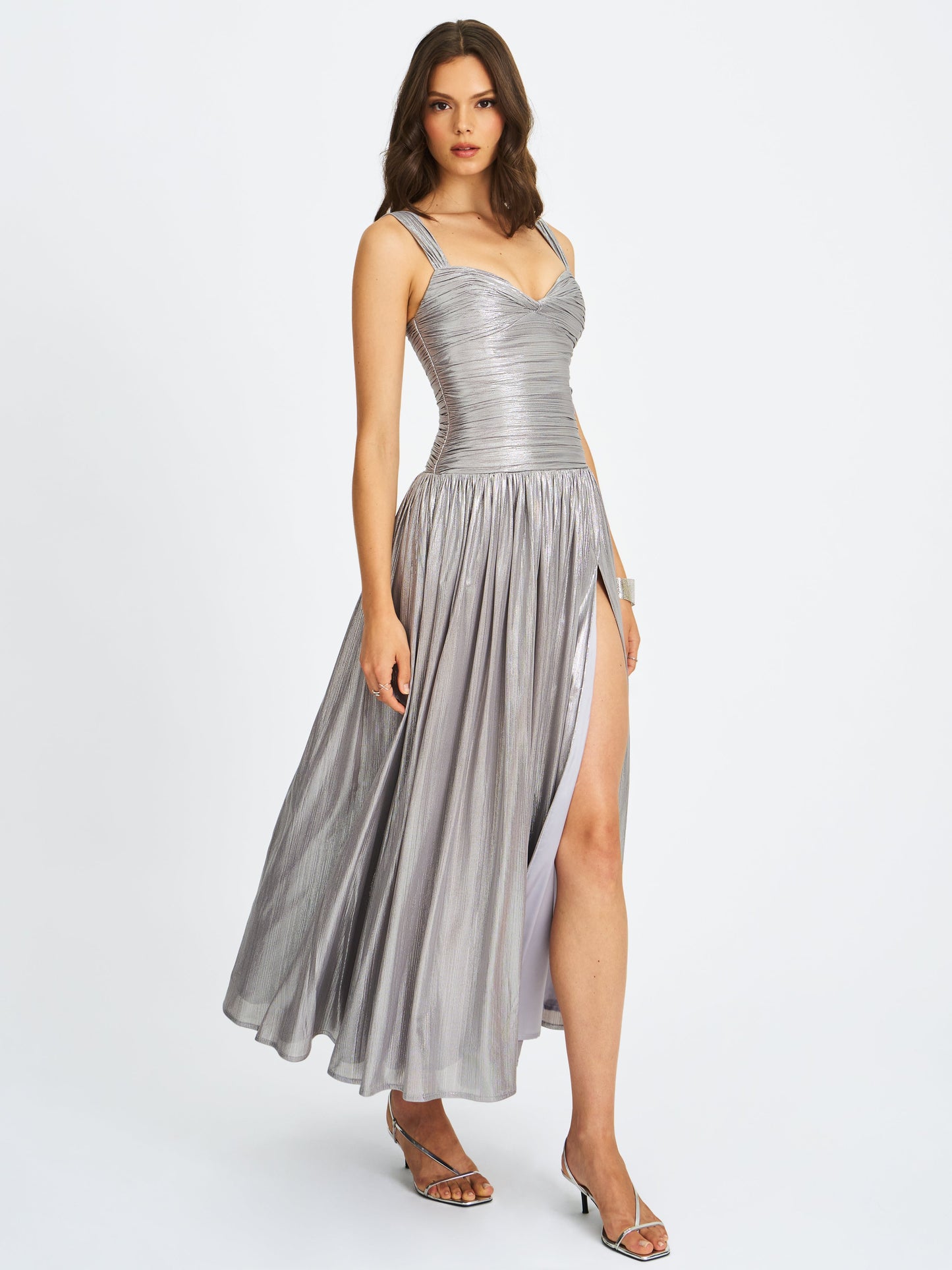 Palmer Silver Glitter Drop Waist Maxi Dress