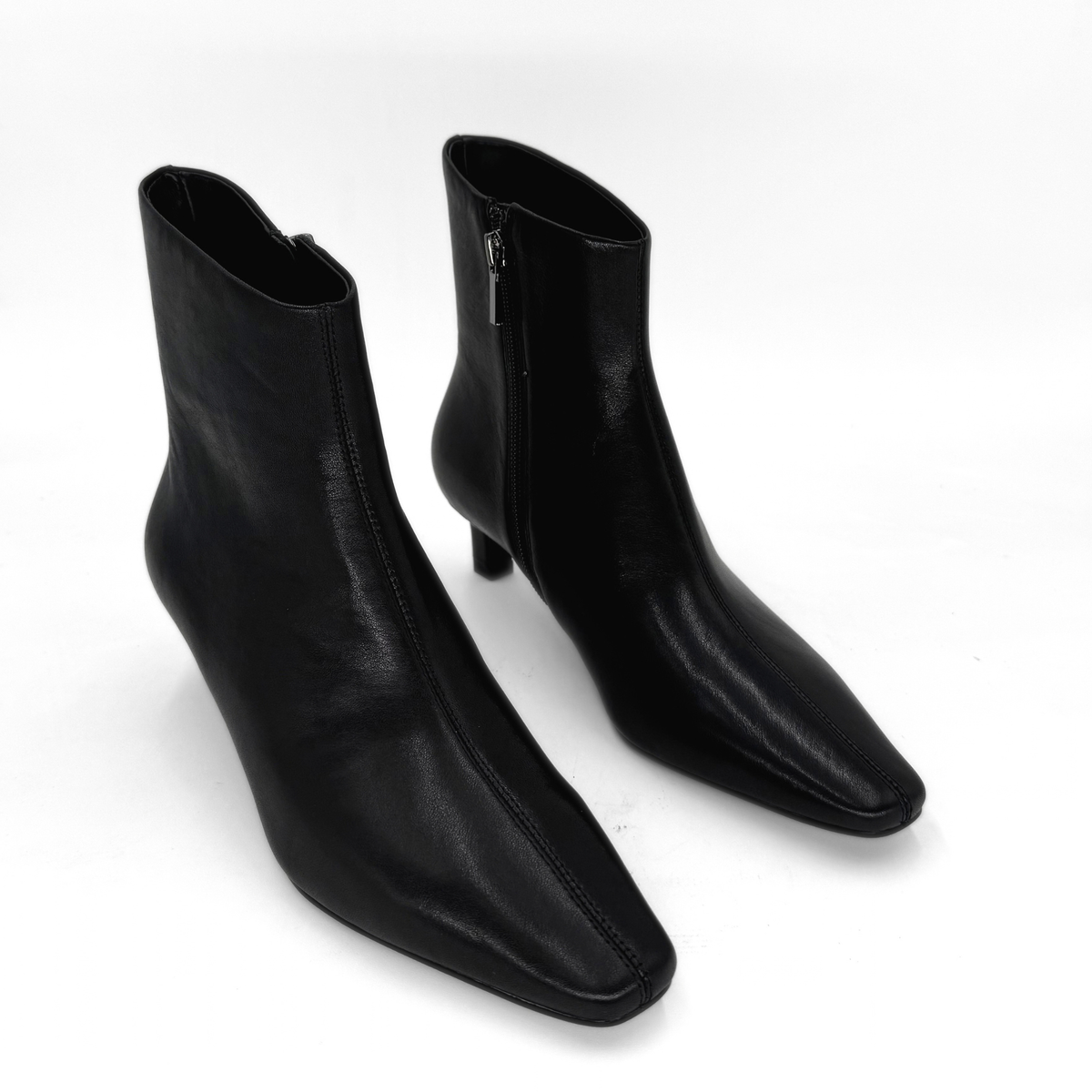Tess Kitten Heel Booties - Black Leather