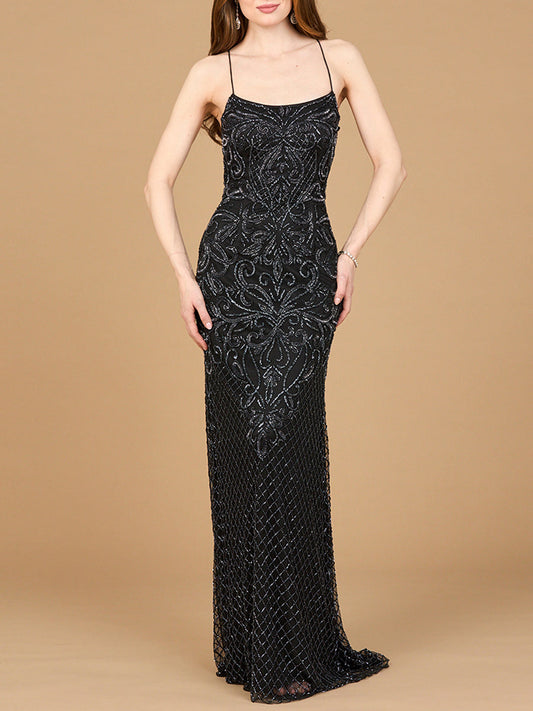 Lace Up Open Back Beaded Dress