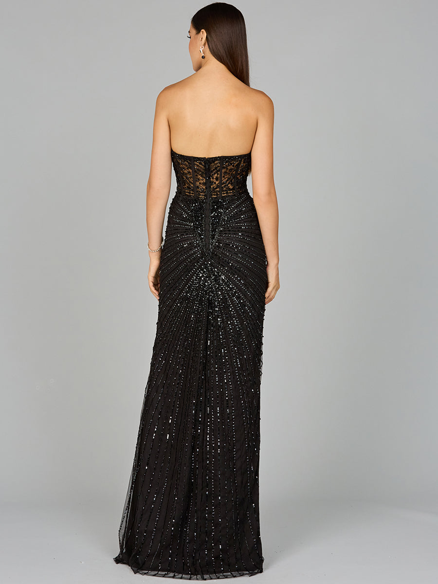 Embellished Strapless Gown with Slit