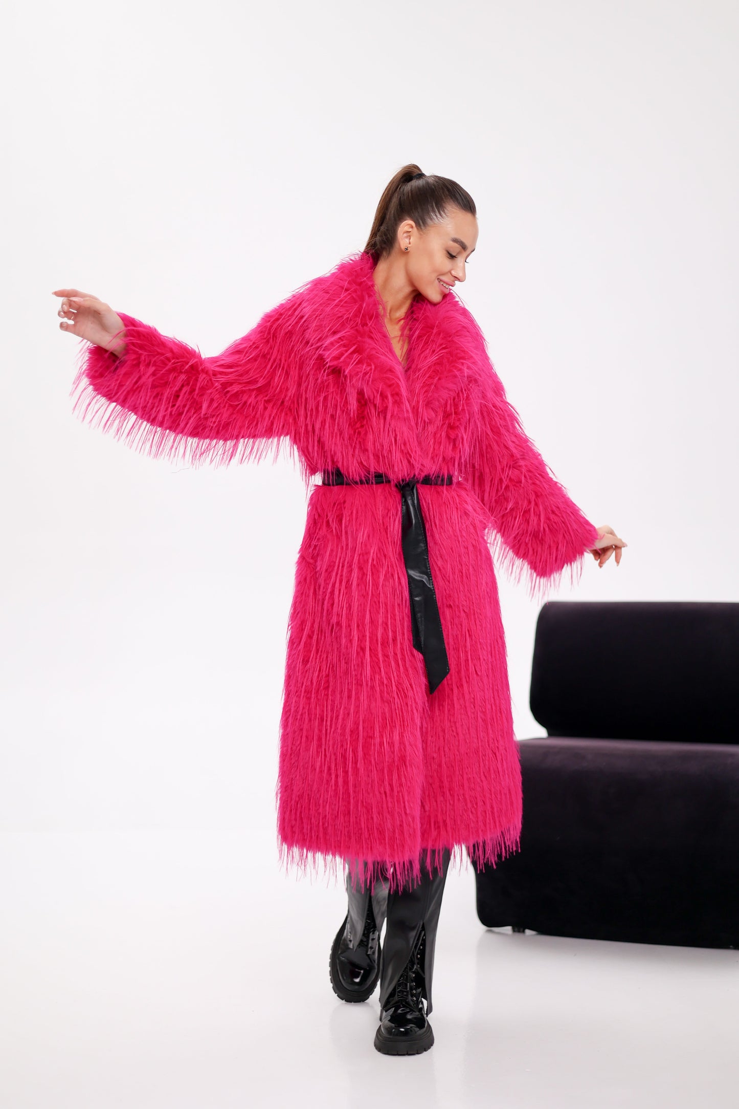 Faux Ostrich Effect Fur Coat