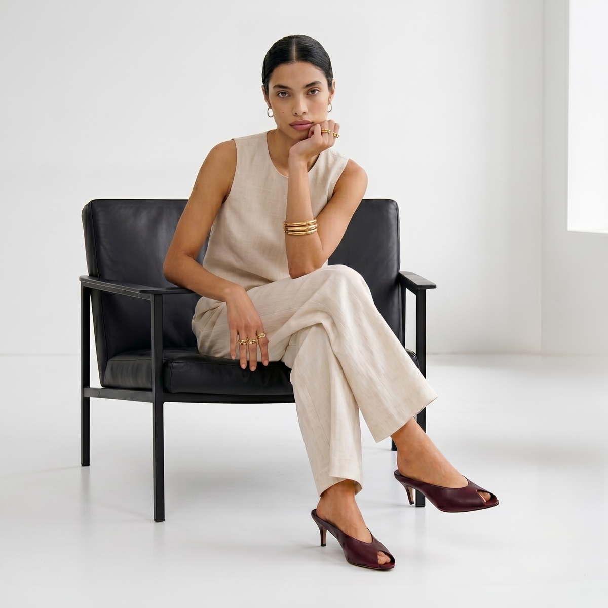 Audrey II Peeptoe Leather Mule - Burgundy