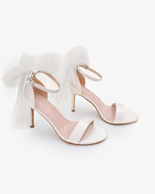 Satin High Heel Wedding Sandals with Tulle Back Bow