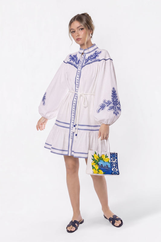 Allison Dress (White Blue)