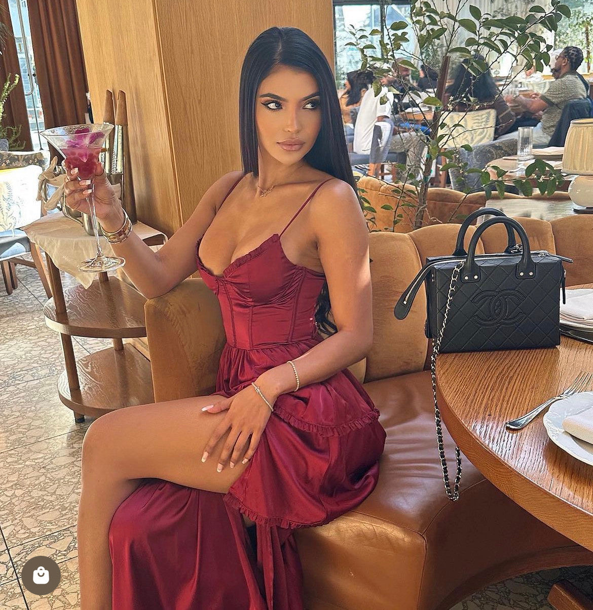 Maeve Corset Midi Dress - Burgundy