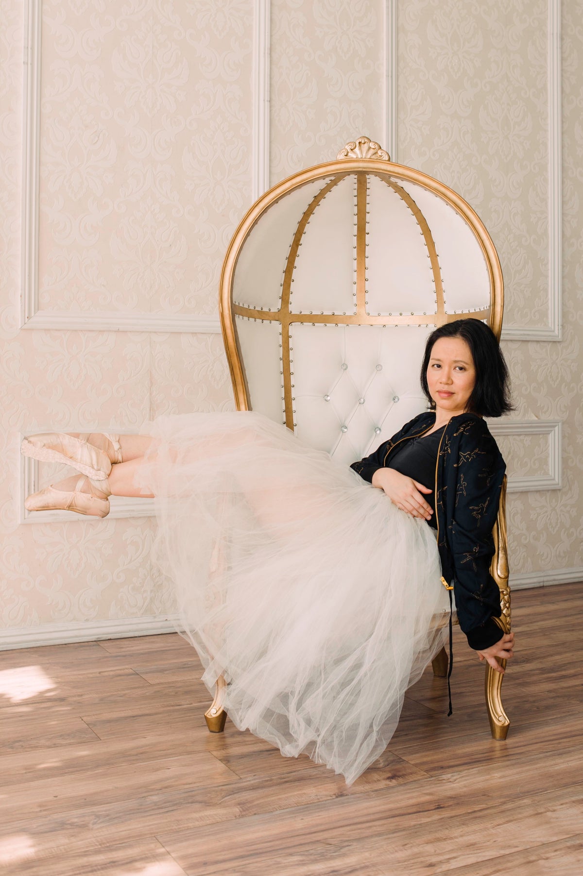 Dancing Ballerina Bomber in Black + Gold