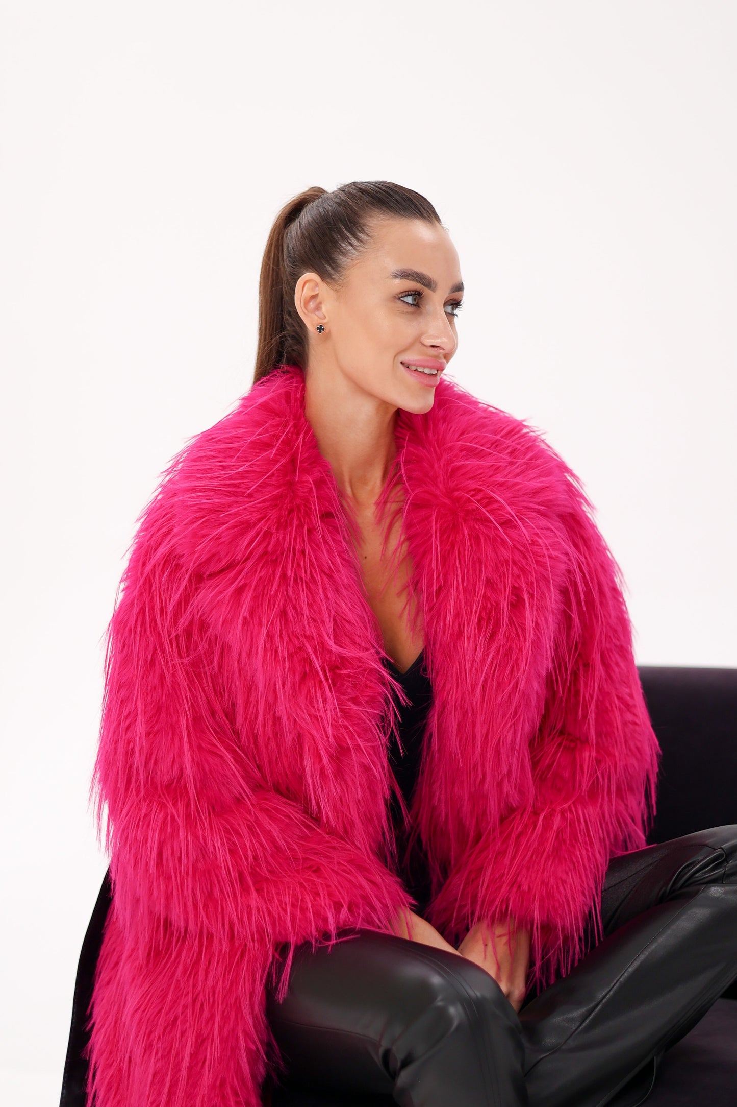 Faux Ostrich Effect Fur Coat