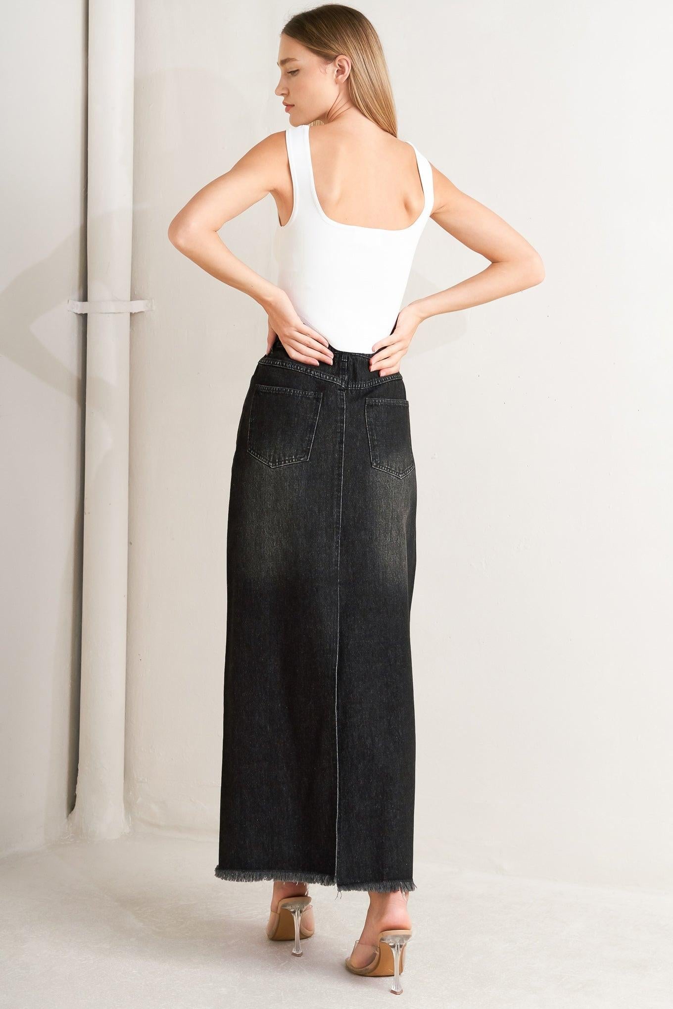 TALK ABOUT BEAUTY DENIM MIDI SKIRT