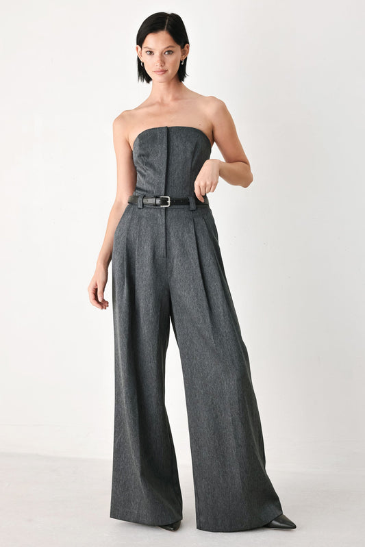 POWER HOUR STRAPLESS BELTED JUMPSUIT