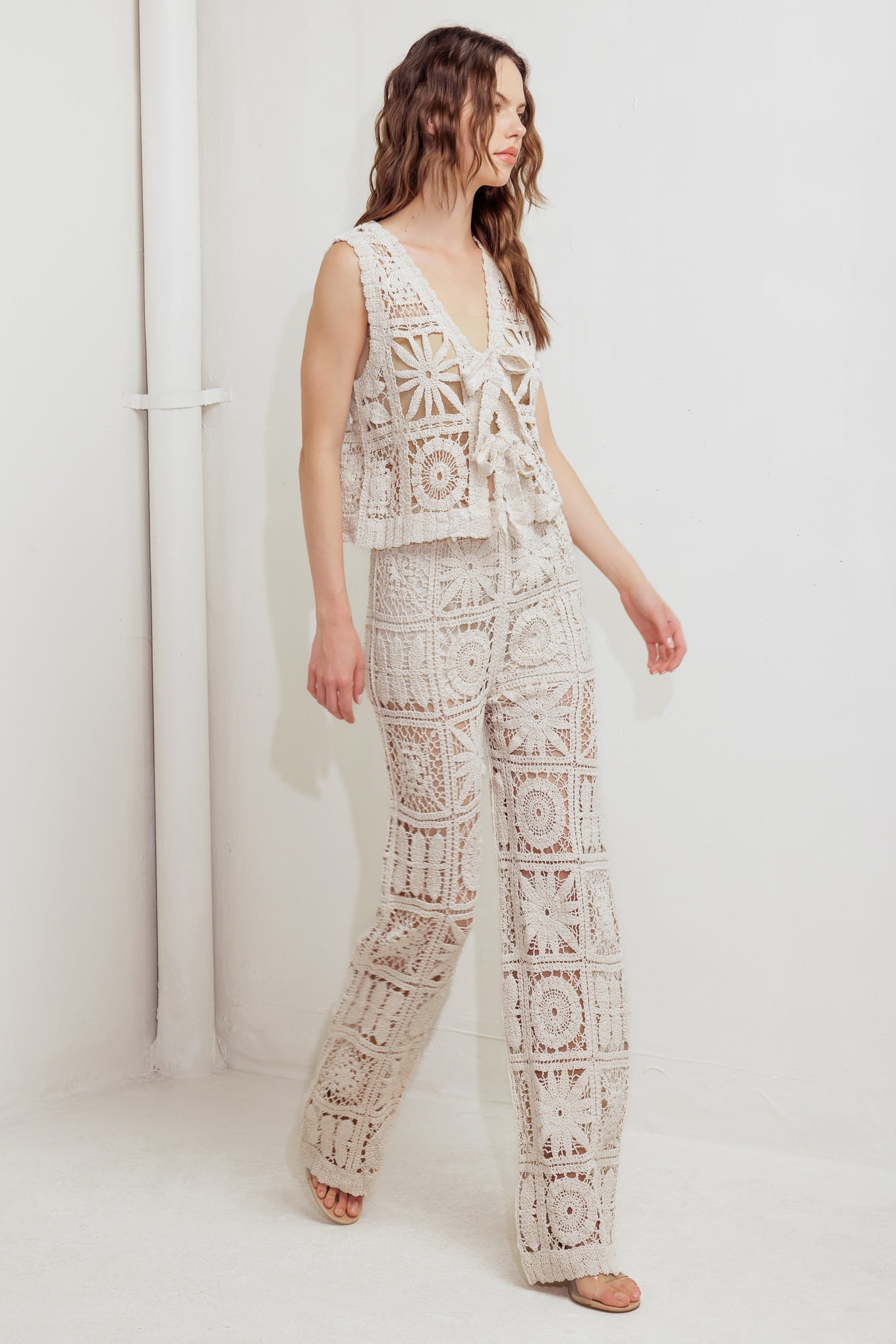COASTAL BREEZE CROCHET VEST AND PANT SET