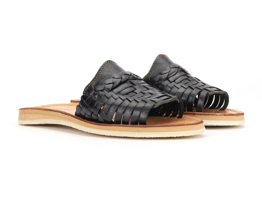 Huarache Peep-Toe Slides Black