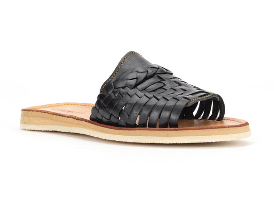 Huarache Peep-Toe Slides Black