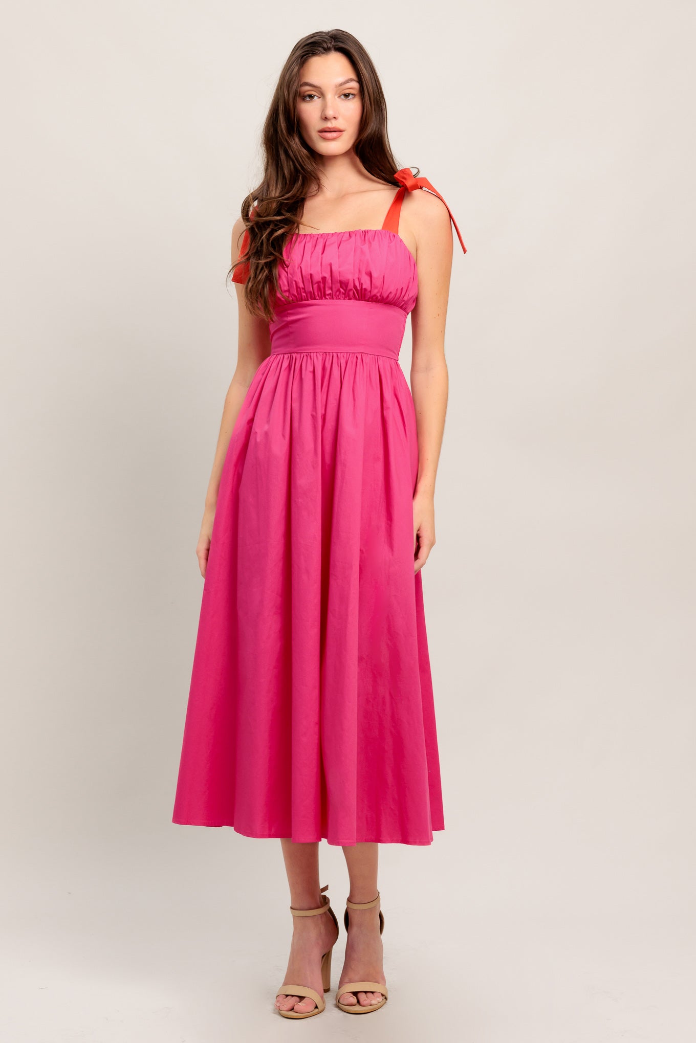 EVENING DELIGHTS FUCHSIA WOVEN MIDI DRESS – Maison De Made