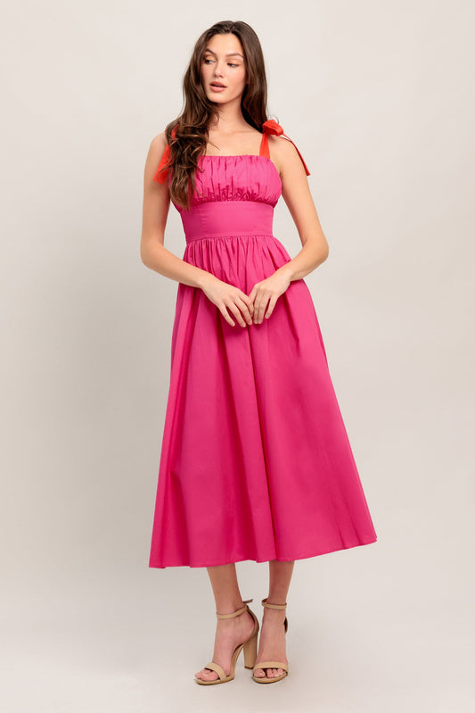 EVENING DELIGHTS FUCHSIA WOVEN MIDI DRESS