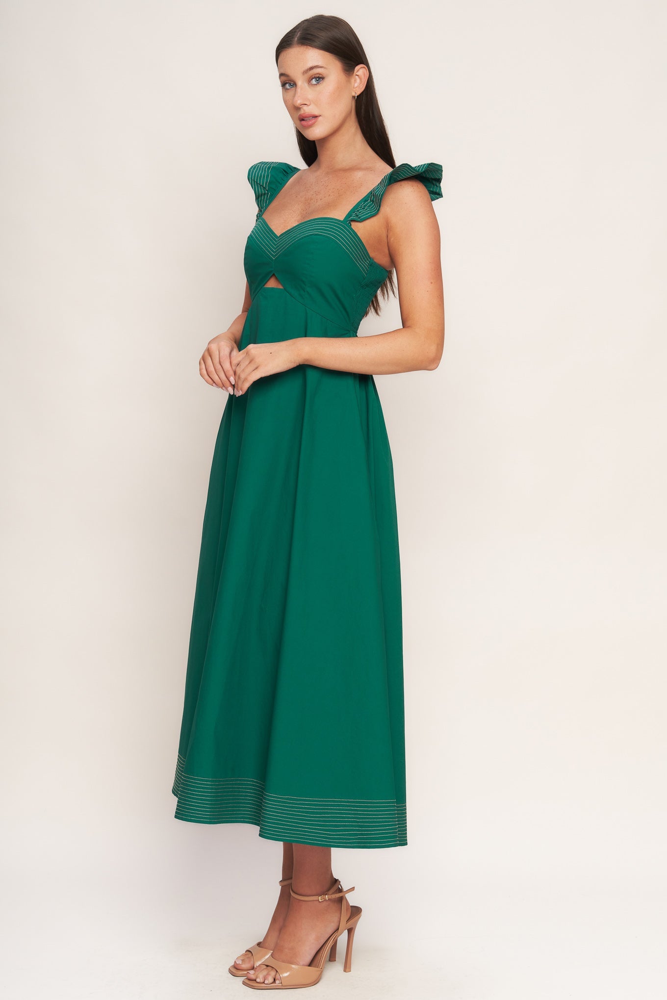 TUSCAN SUNSET GREEN WOVEN MIDI DRESS