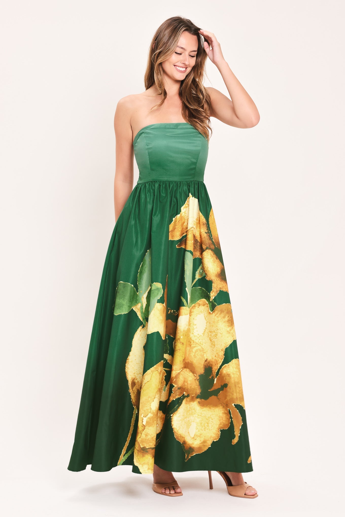 GOLDEN ROSE AFTERGLOW WOVEN MAXI DRESS