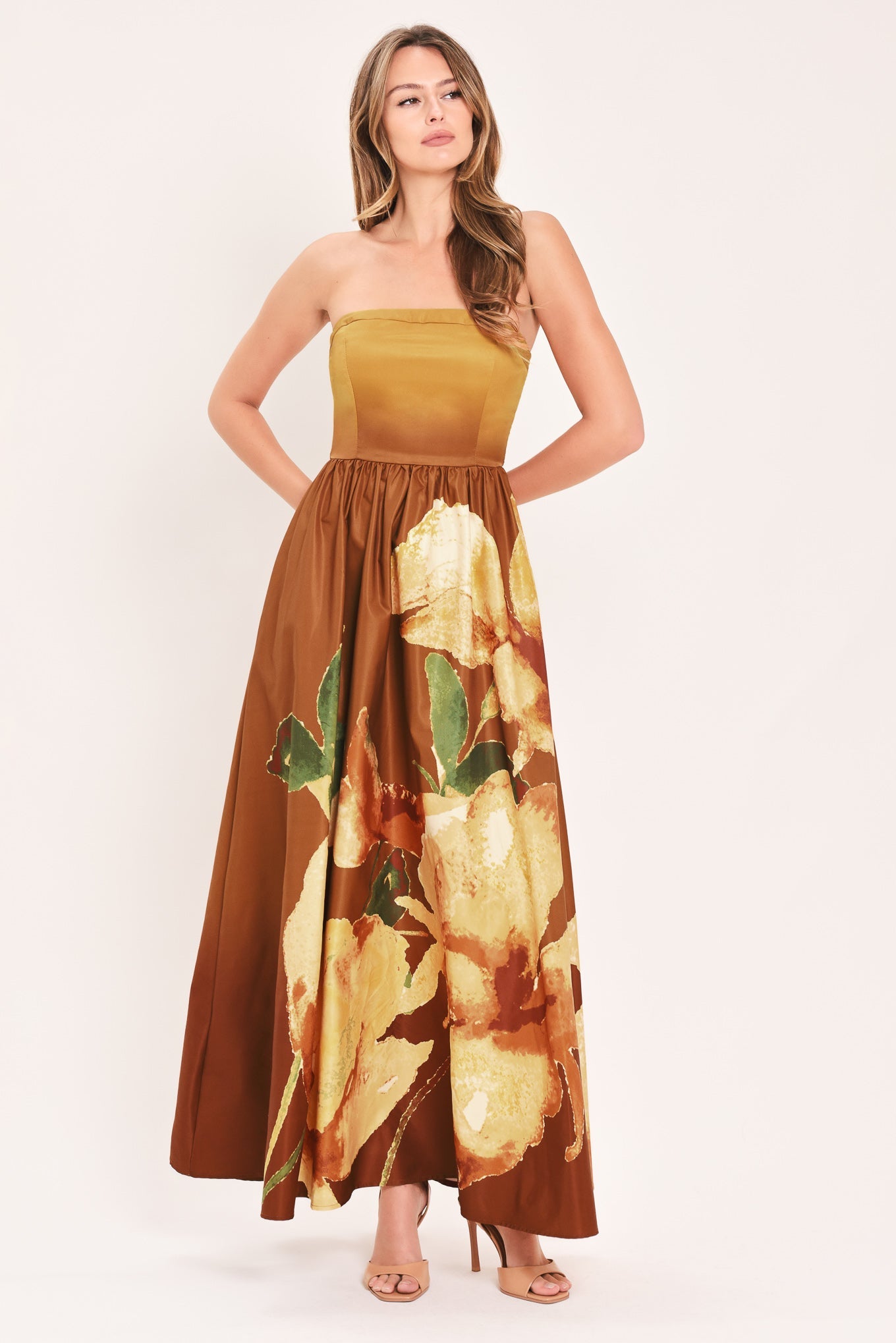 GOLDEN ROSE AFTERGLOW WOVEN MAXI DRESS