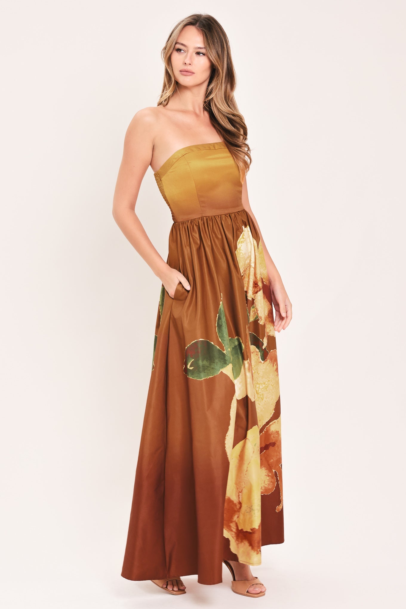 GOLDEN ROSE AFTERGLOW WOVEN MAXI DRESS