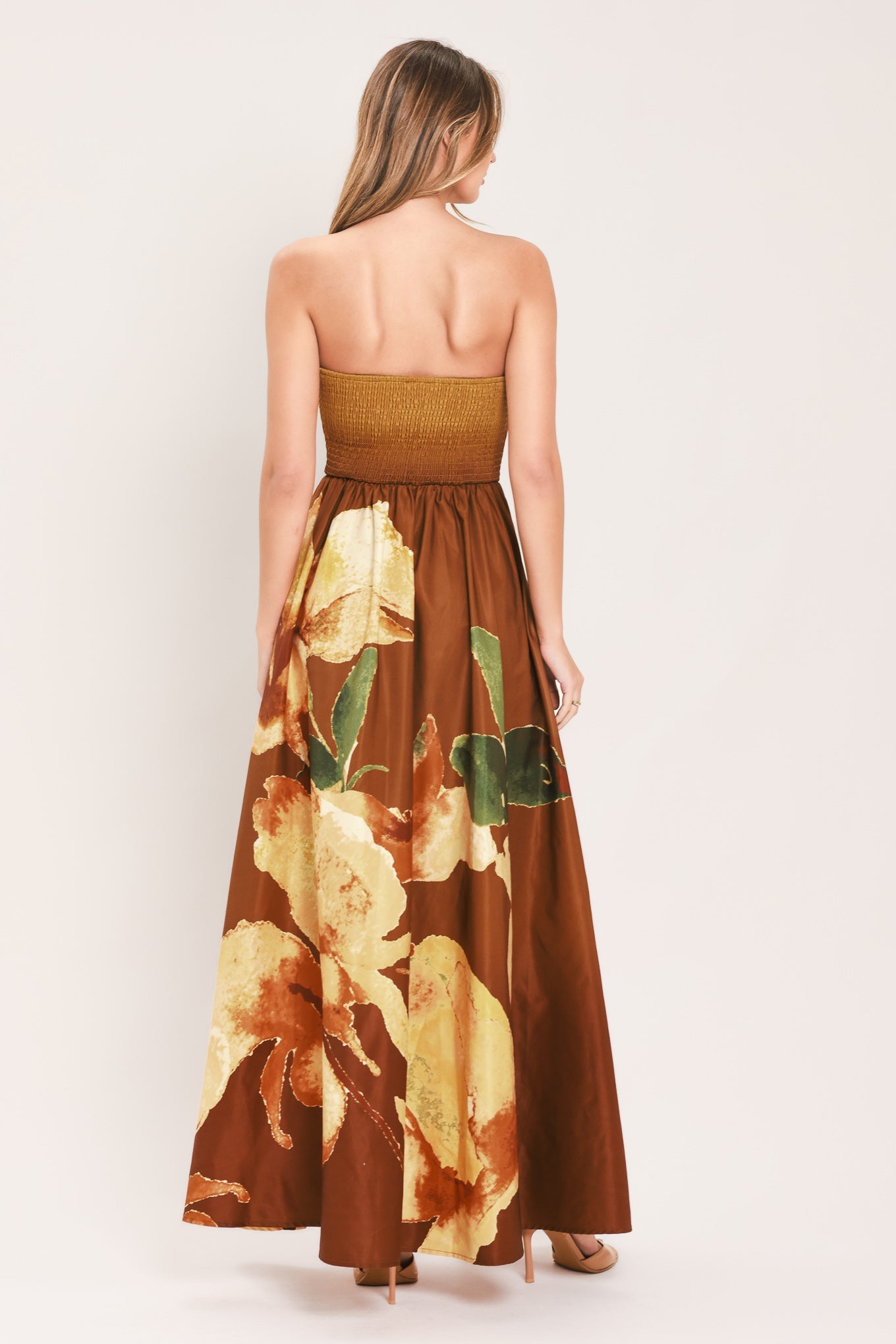 GOLDEN ROSE AFTERGLOW WOVEN MAXI DRESS