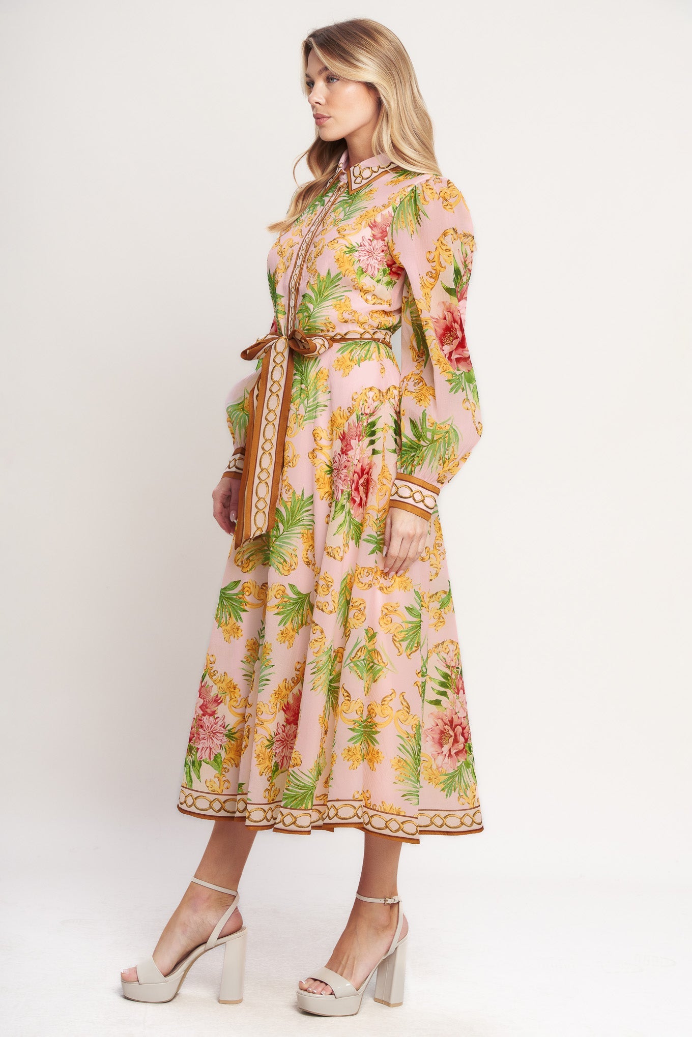 GOLDEN GARDEN PARTY WOVEN MIDI DRESS