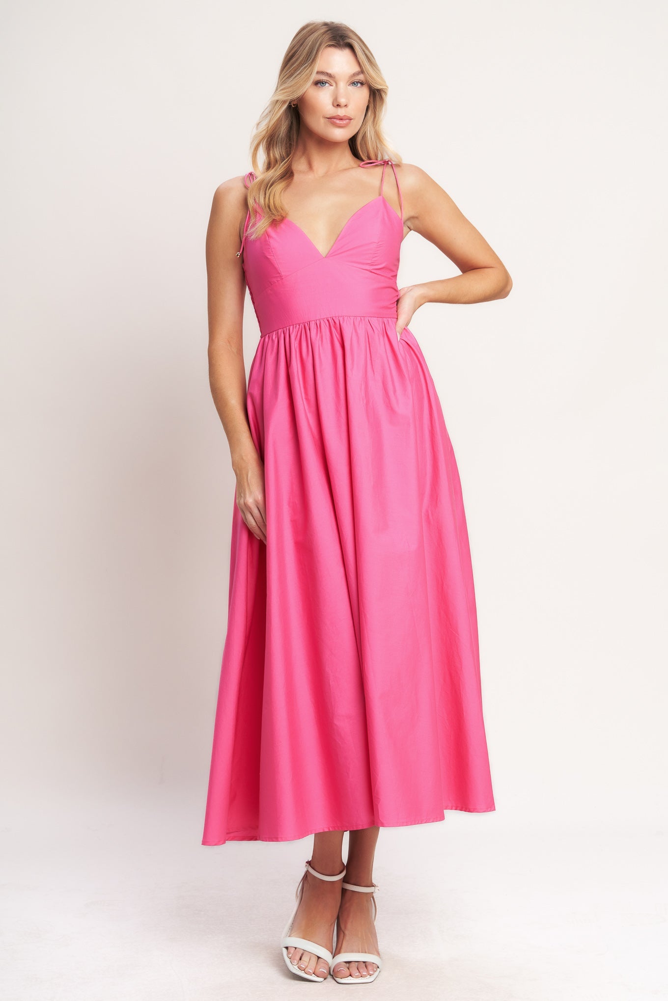 PRETTY IN PINK WOVEN MIDI DRESS