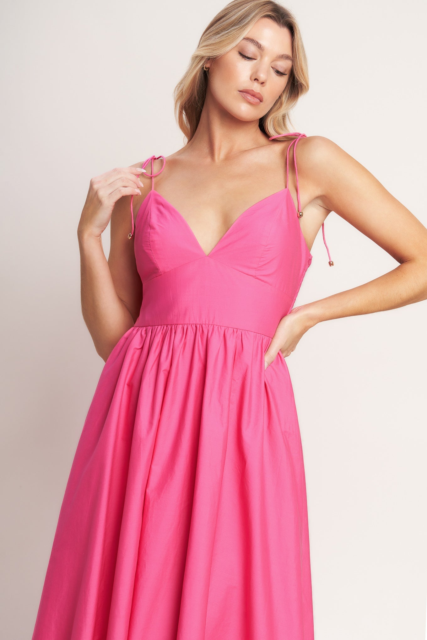 PRETTY IN PINK WOVEN MIDI DRESS