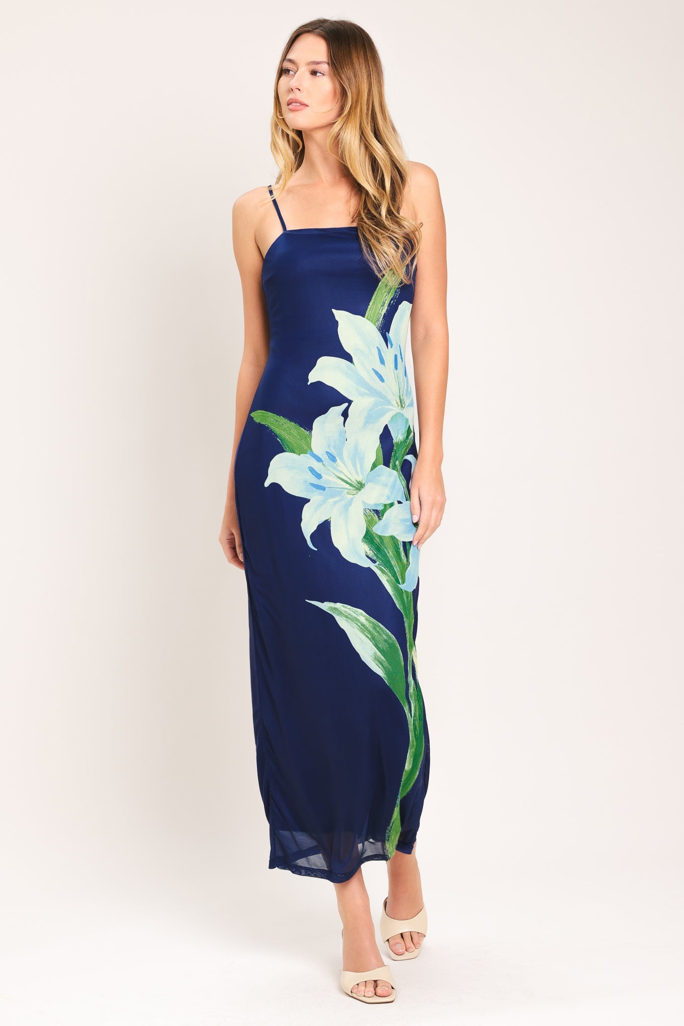 DEEP BLOOM POWER MESH DRESS