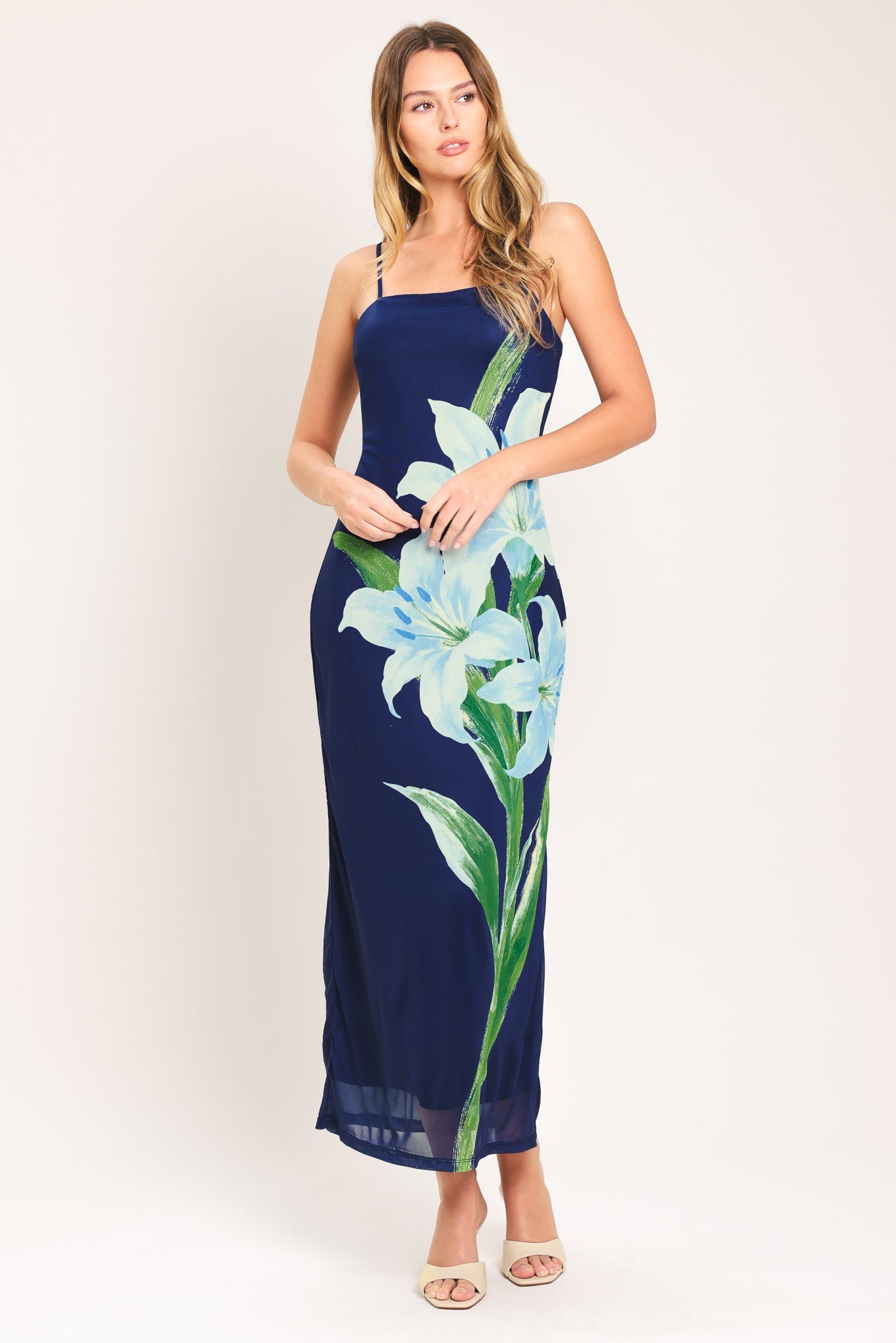 DEEP BLOOM POWER MESH DRESS