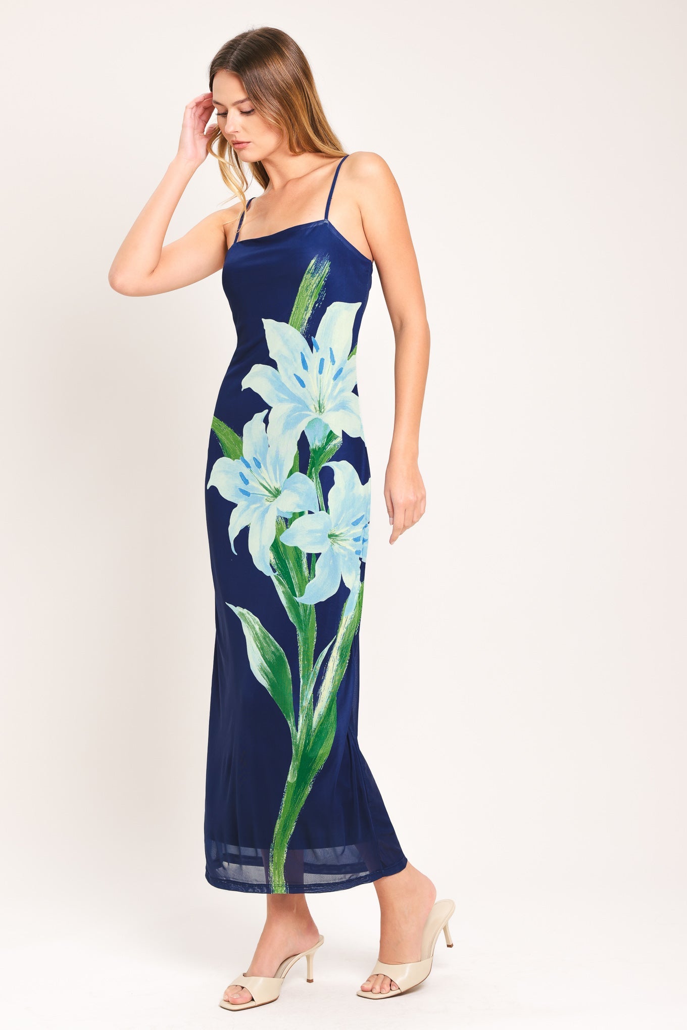 DEEP BLOOM POWER MESH DRESS
