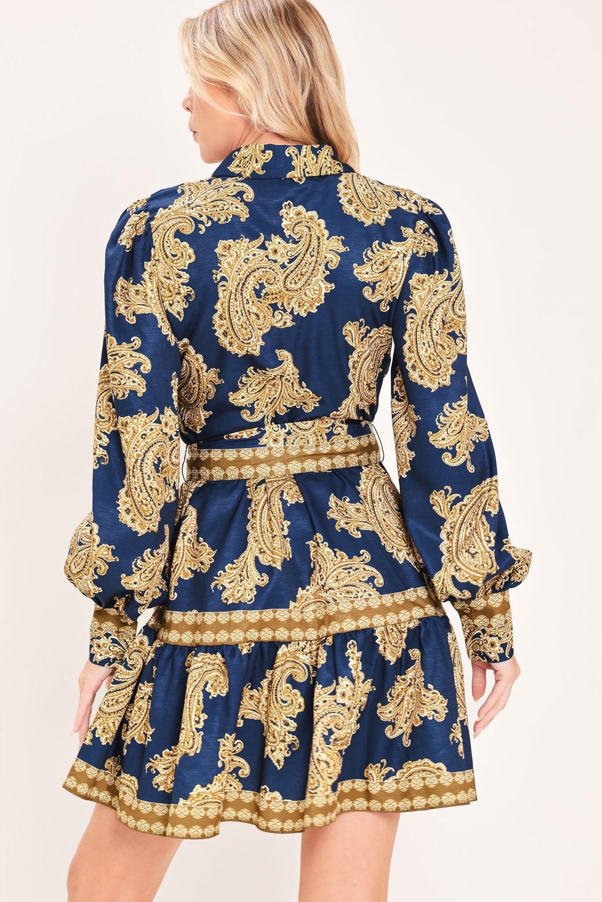 SAPPHIRE ORNAMENT WOVEN MINI SHIRT DRESS