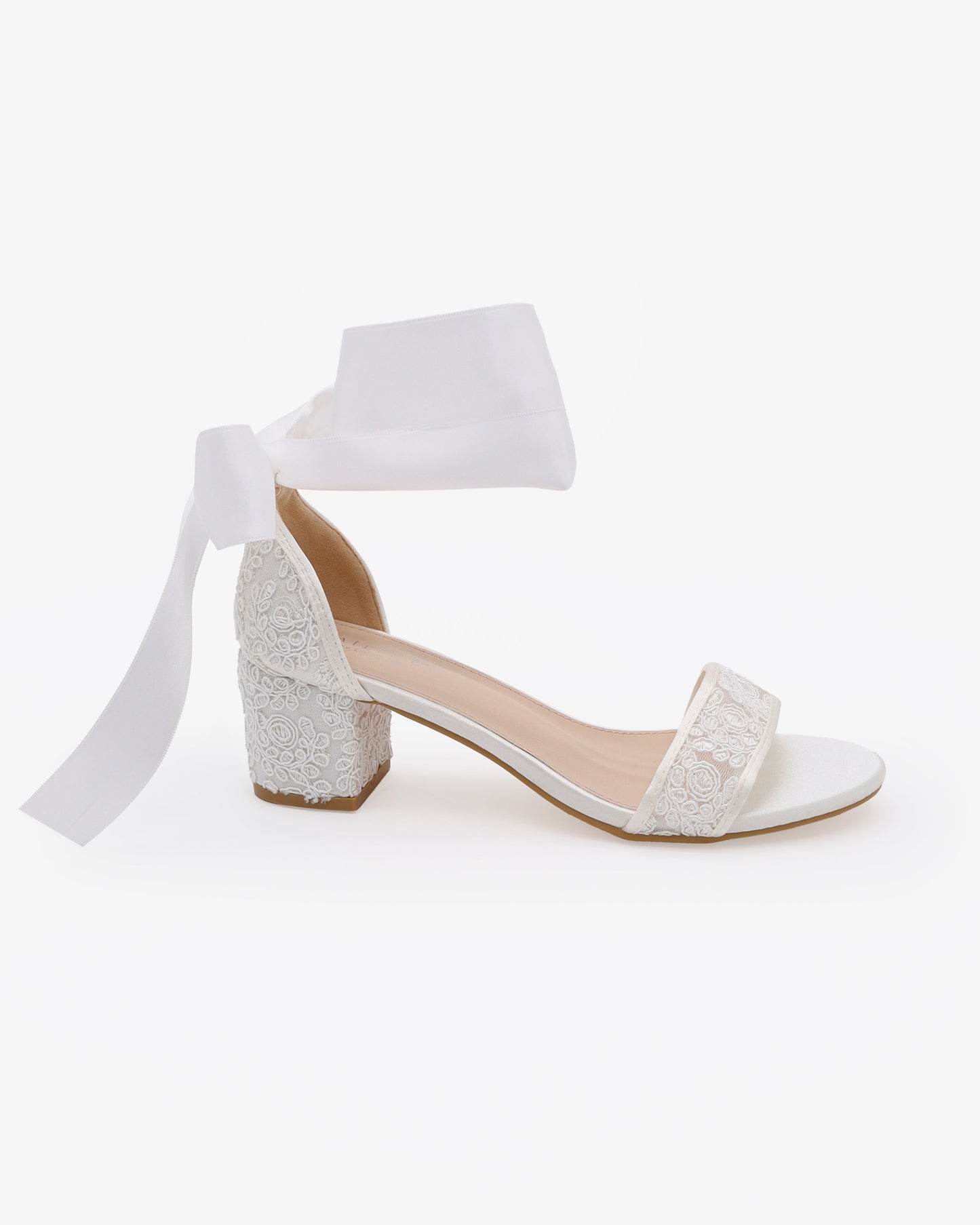 Crochet Lace Block Heel Wedding Sandals with Wrapped Ankle Tie