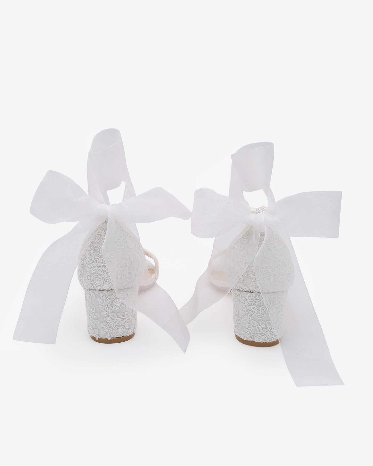 Crochet Lace Block Heel Wedding Sandals with Wrapped Ankle Tie
