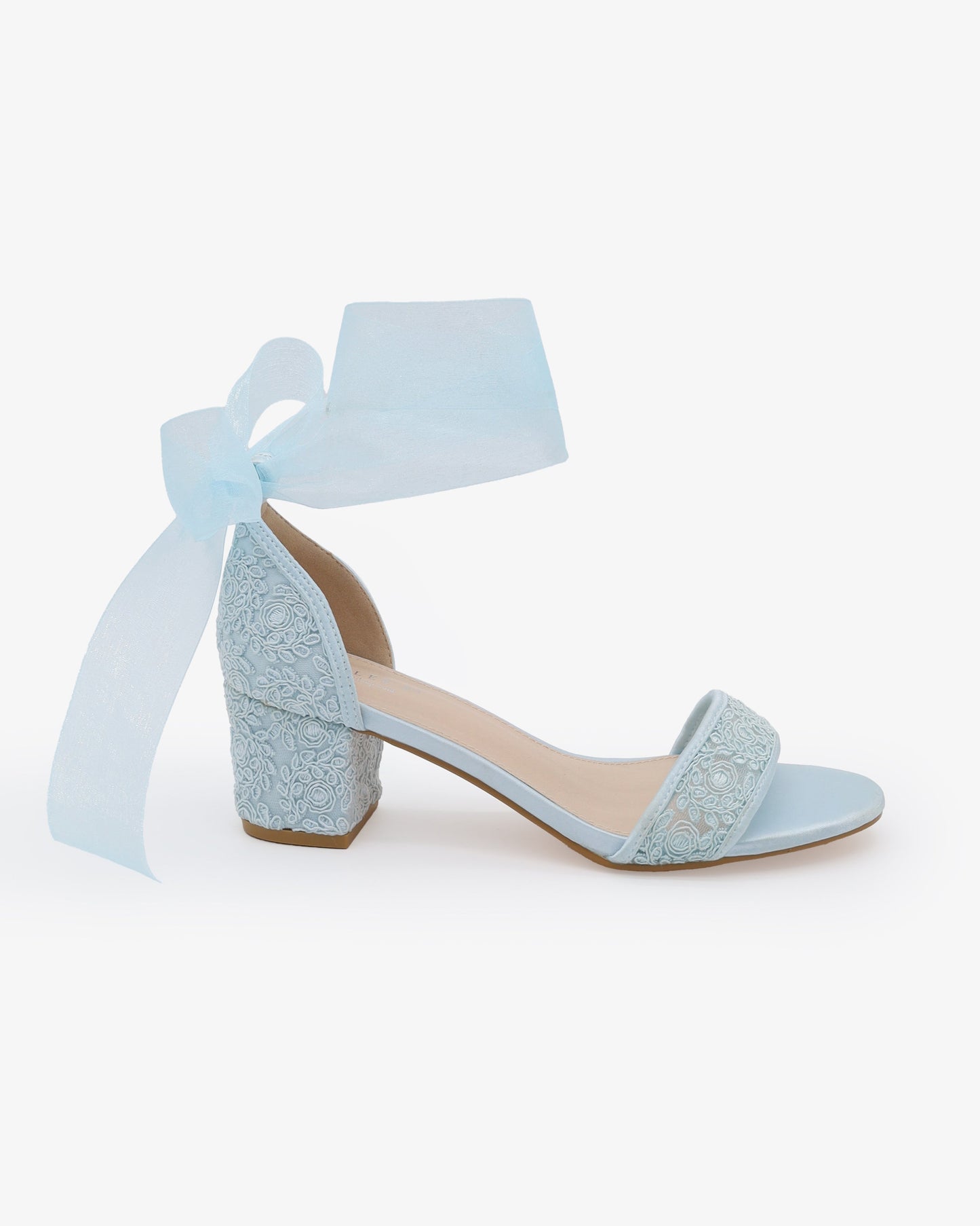 Crochet Lace Block Heel Wedding Sandals with Wrapped Ankle Tie