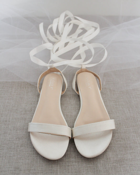 Satin Flat Sandal with Ballerina Lace Up