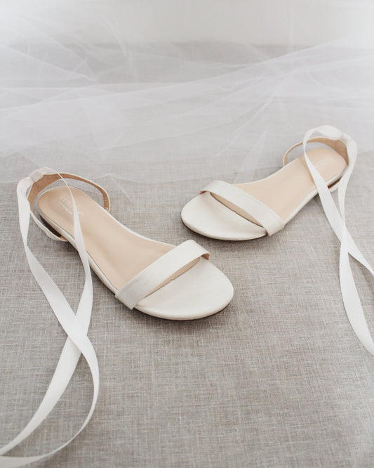 Satin Flat Sandal with Ballerina Lace Up