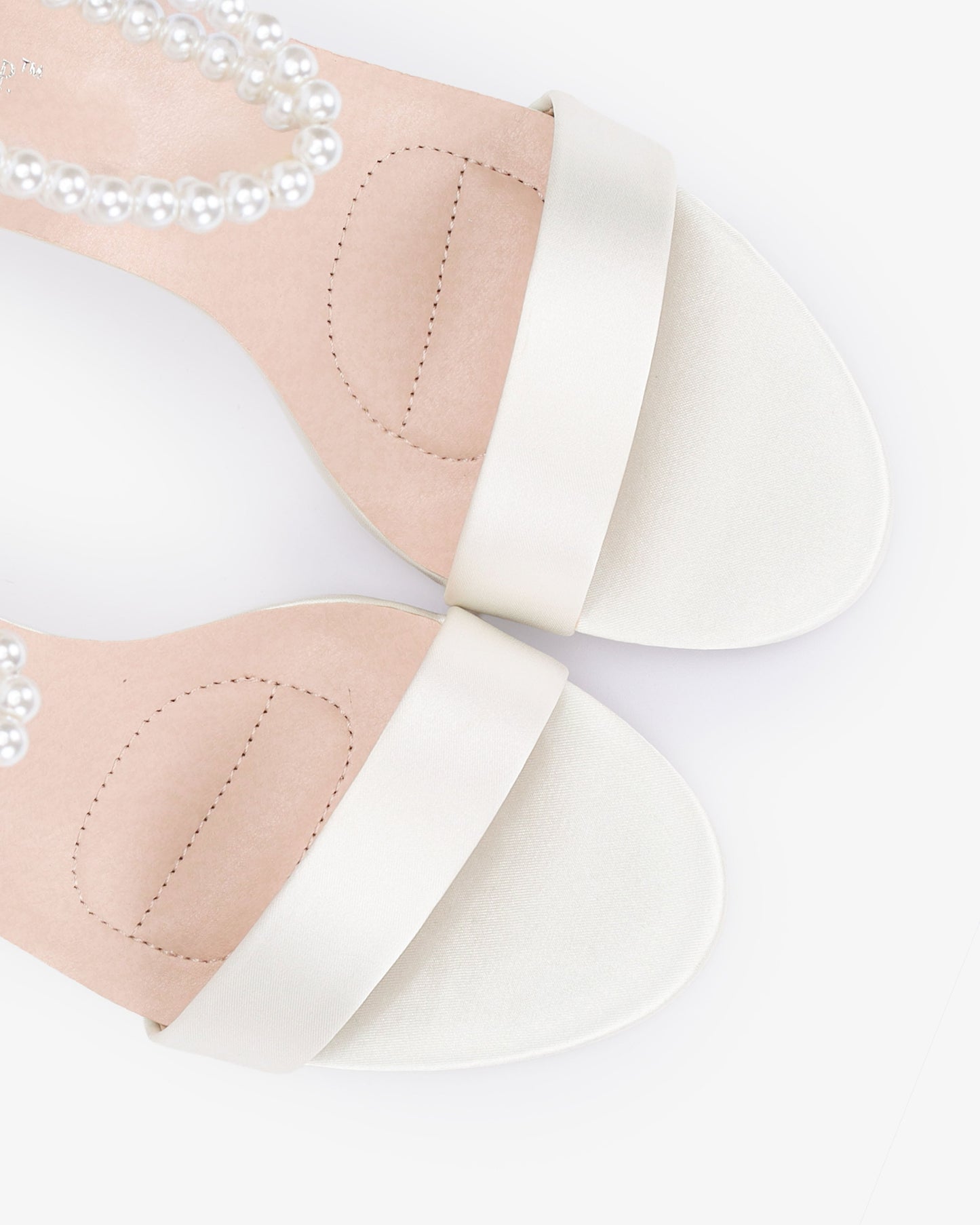 Satin High Heel Wedding Sandals with Double Pearls Ankle Strap