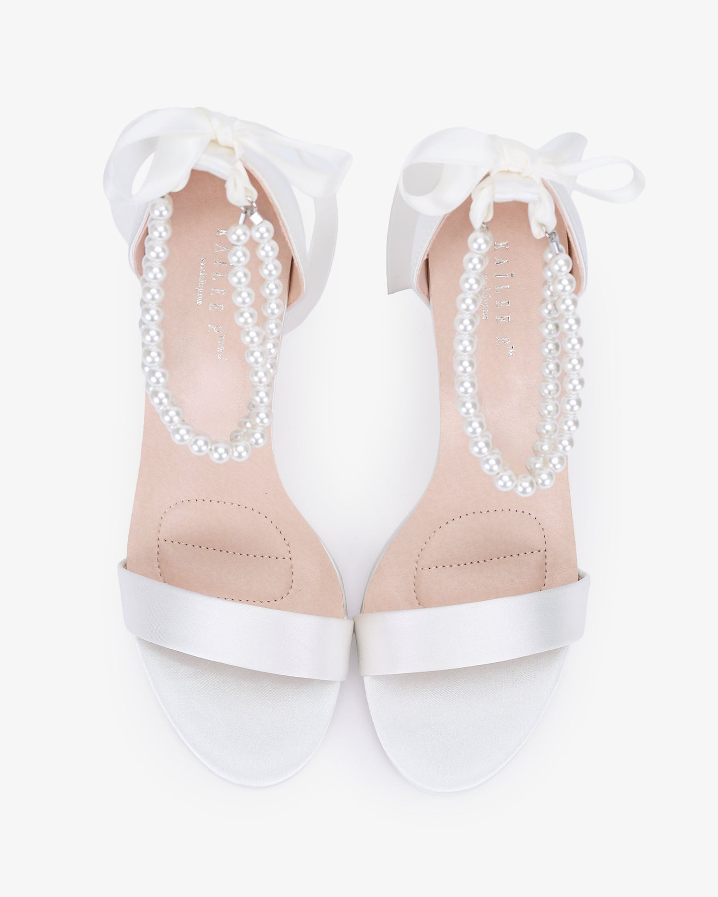 Satin High Heel Wedding Sandals with Double Pearls Ankle Strap