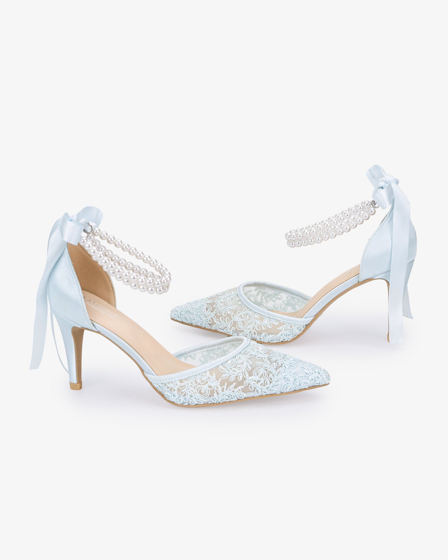 Wedding Lace Heels with Double Pearls Ankle Strap