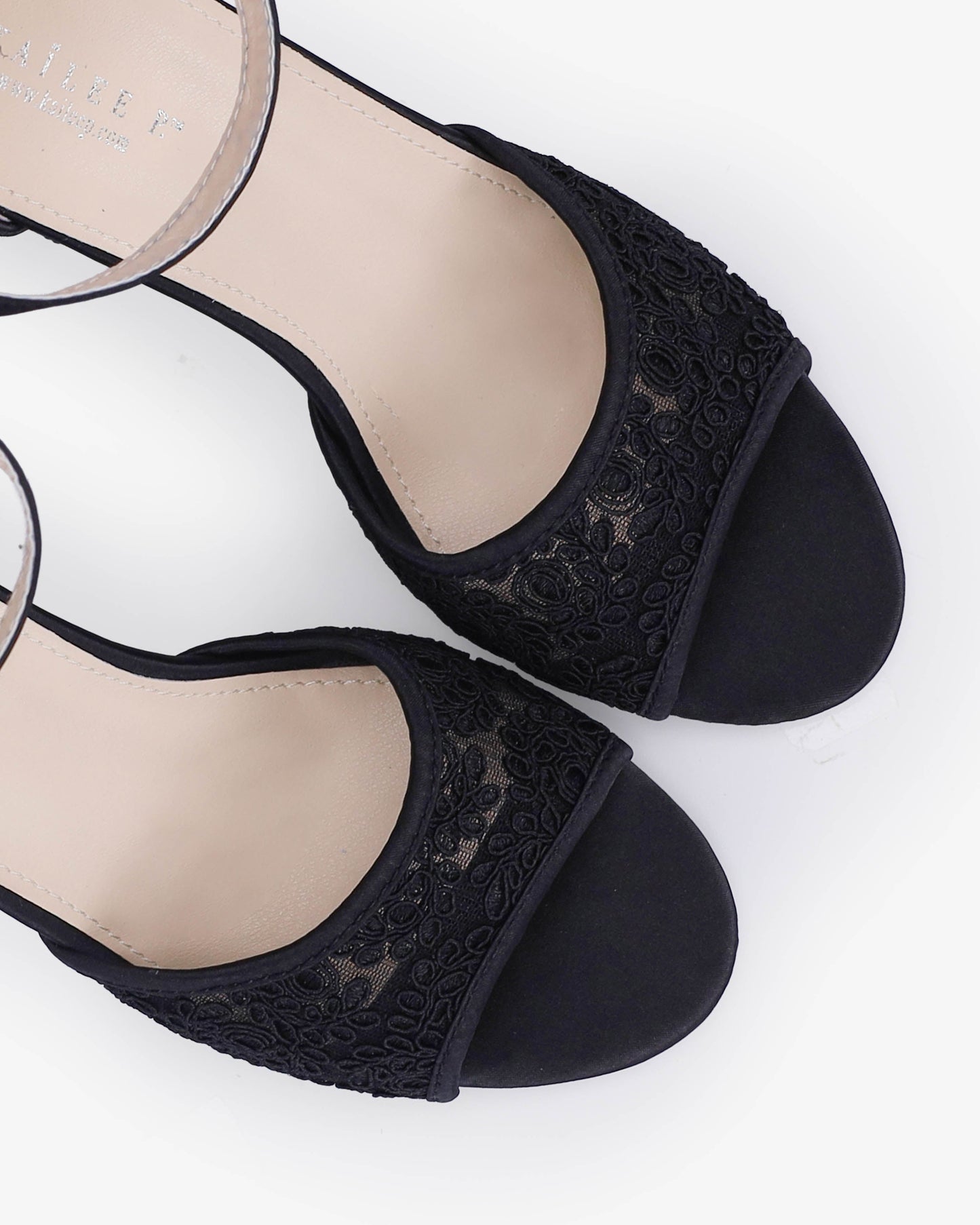 Crochet Lace Block Heel Sandals with Tulle Back Bow