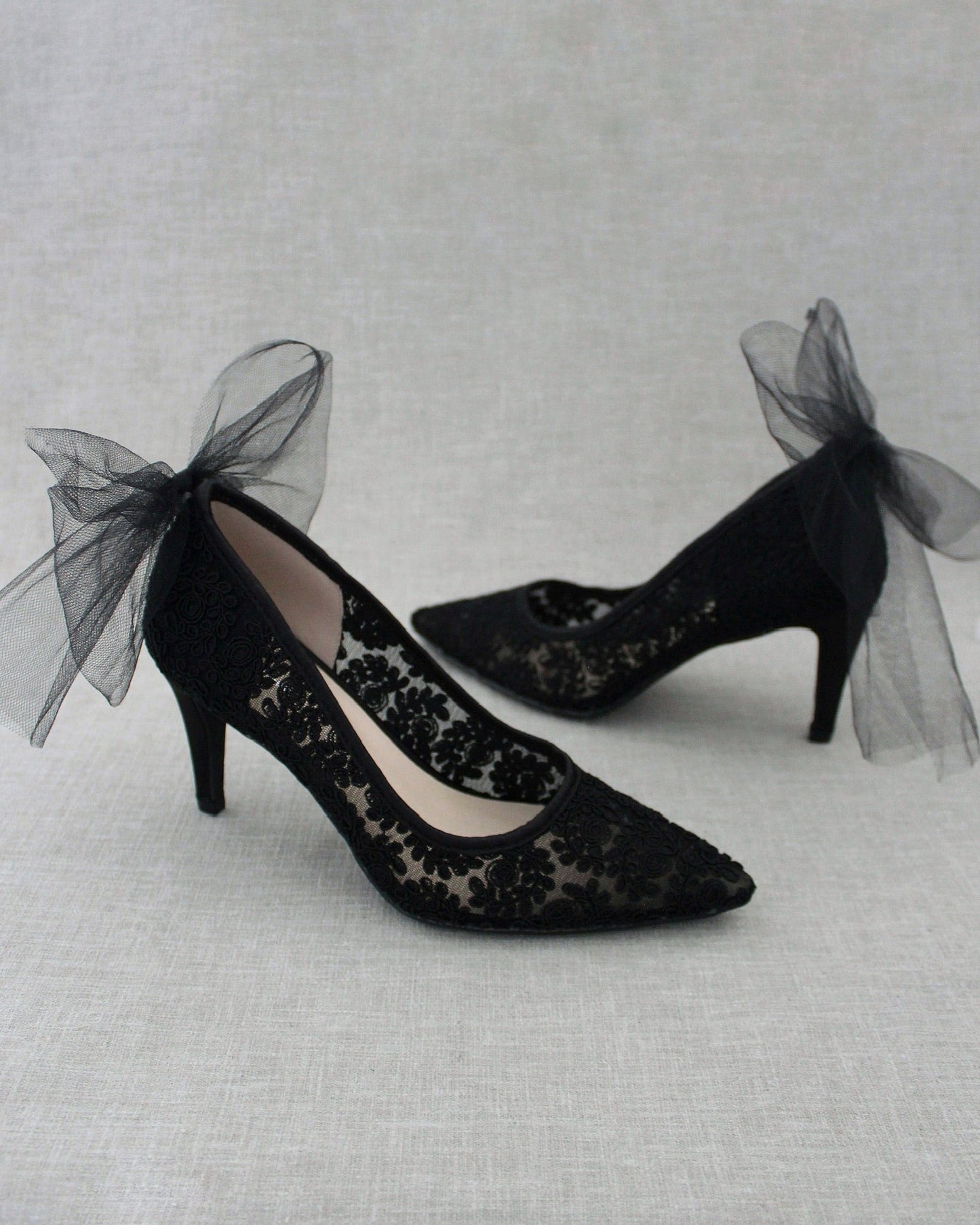 Lace Evening Shoes with Tulle Back Bow