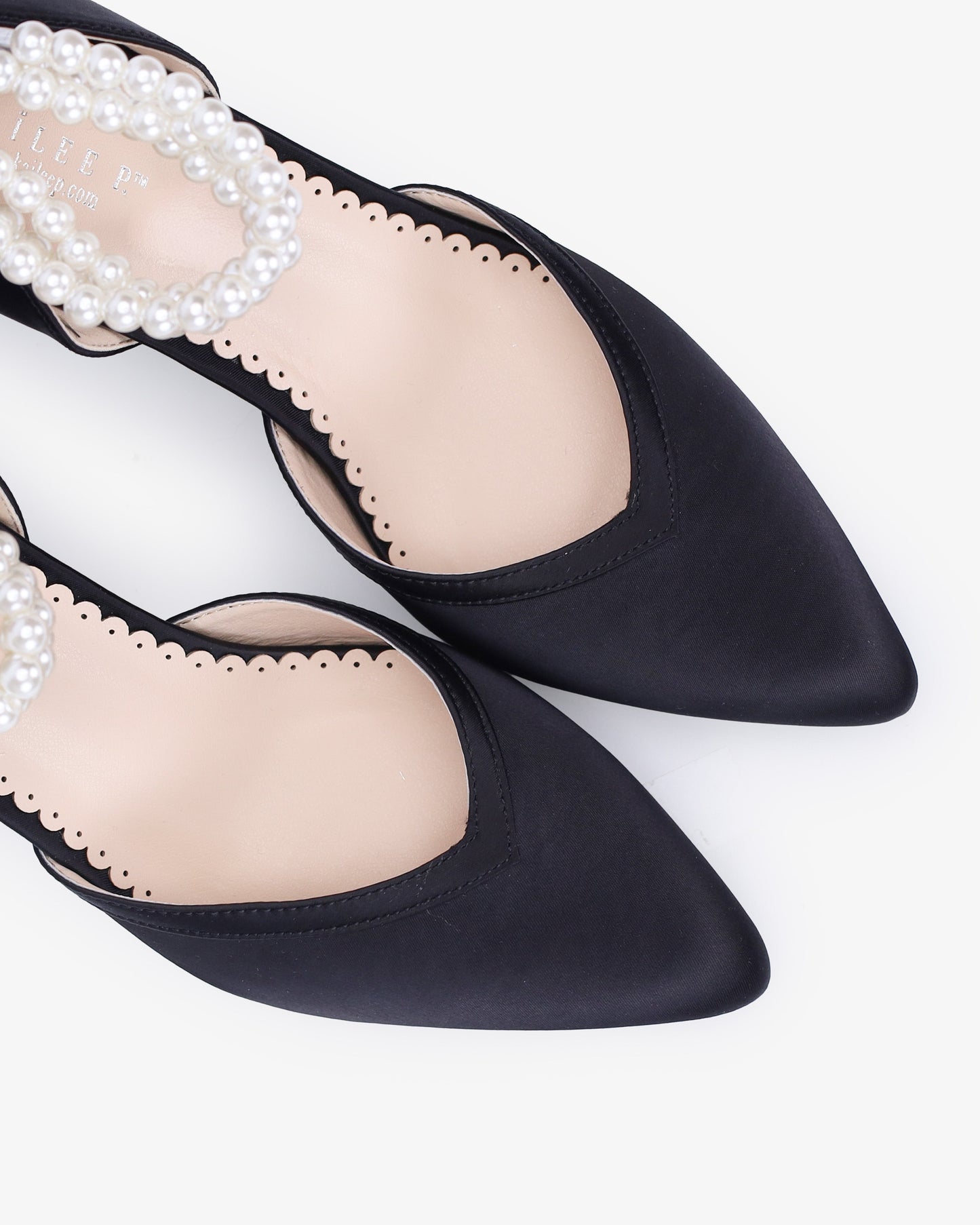 Satin Block Heels Evening Shoes with Trinity Pearls Wrap