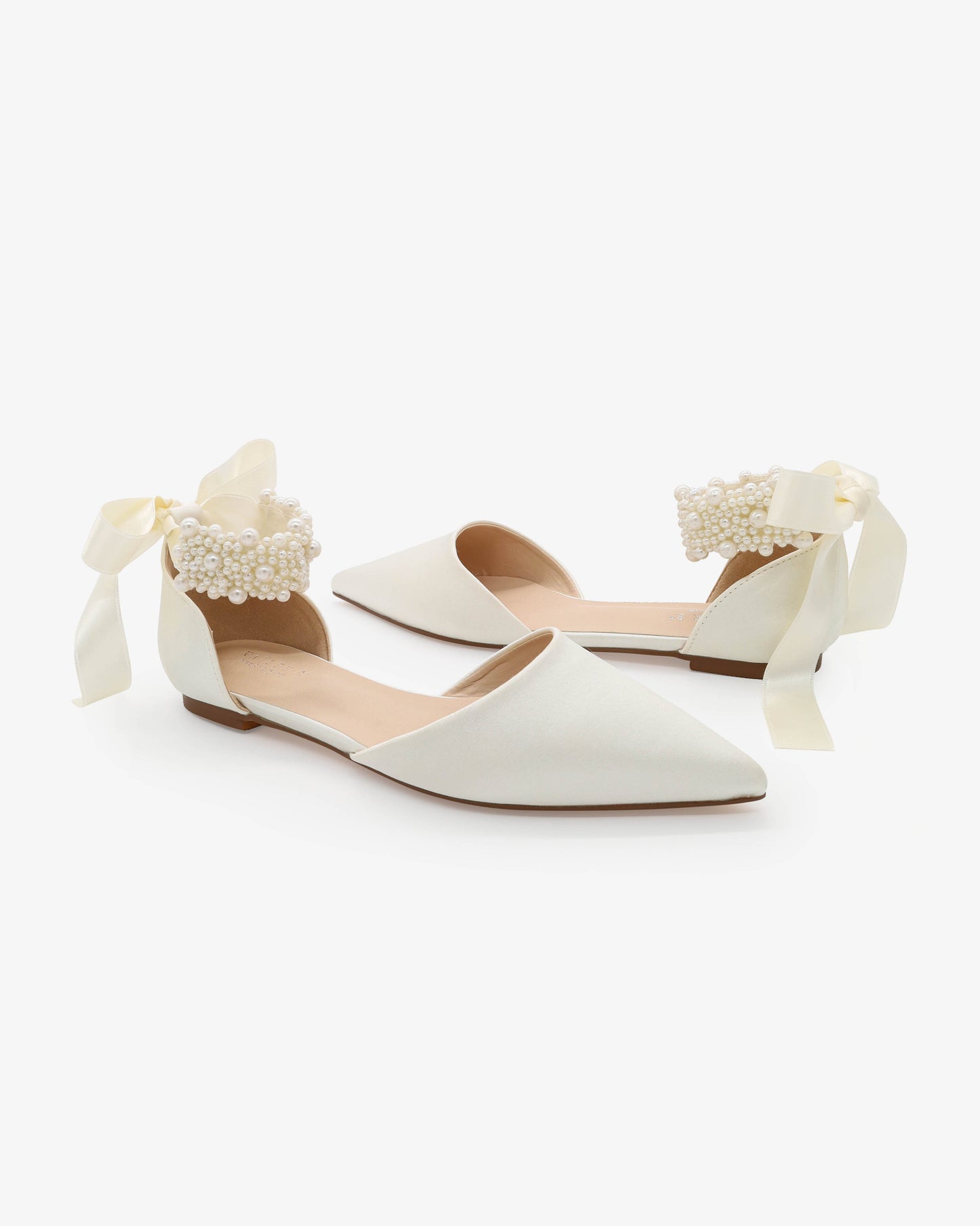 Satin Pointy Toe Wedding Flats with Perla Ankle Strap