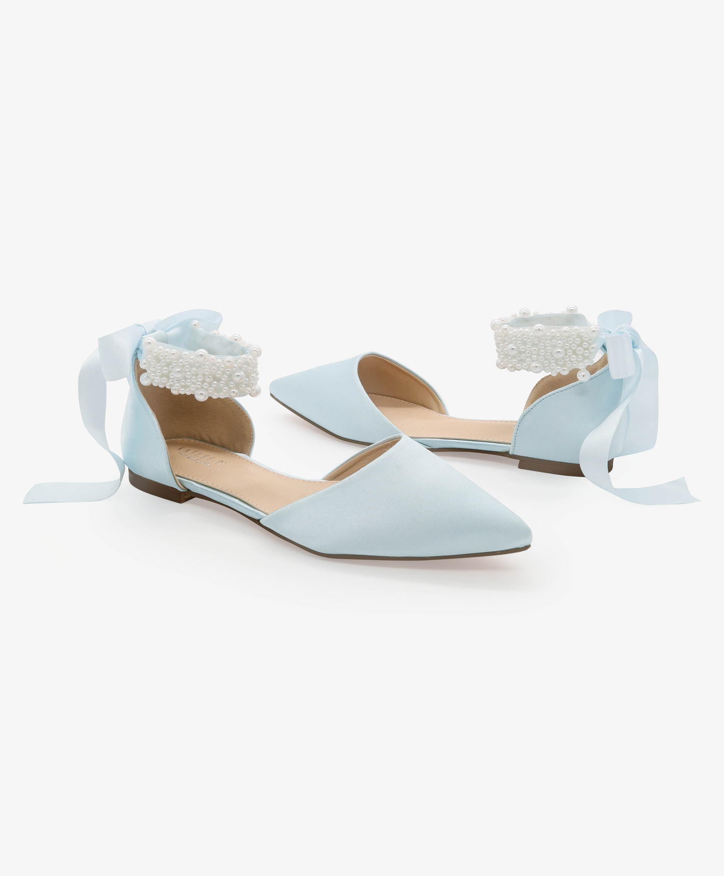 Satin Pointy Toe Wedding Flats with Perla Ankle Strap