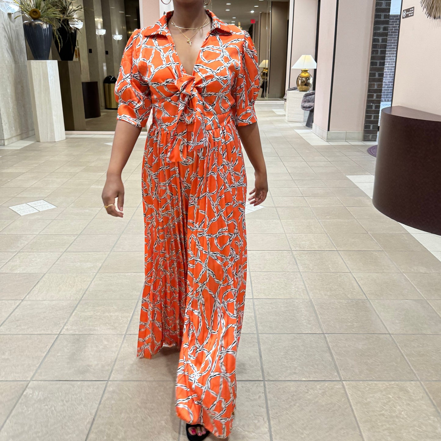 Bellavie - Orange Pleated Jumpsuit