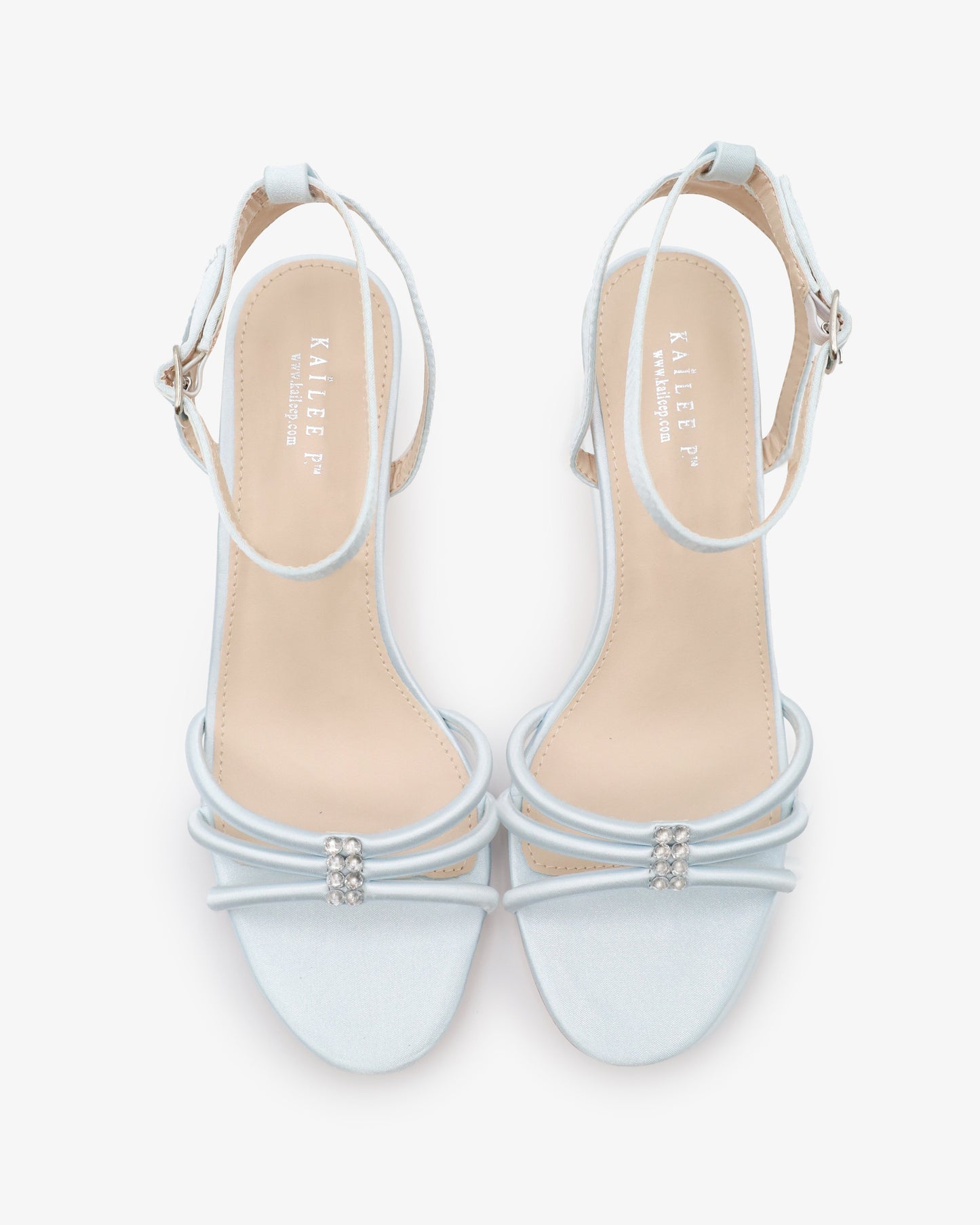 Satin Strappy Kitten Heel Wedding Sandals with Rhinestones