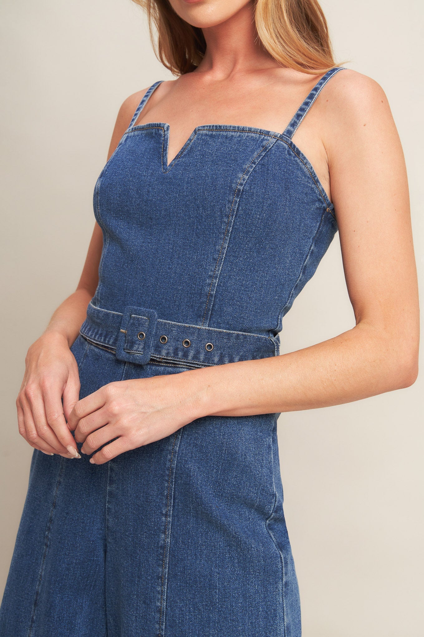 EXPERT SWEETNESS MEDIUM INDIGO DENIM JUMPSUIT