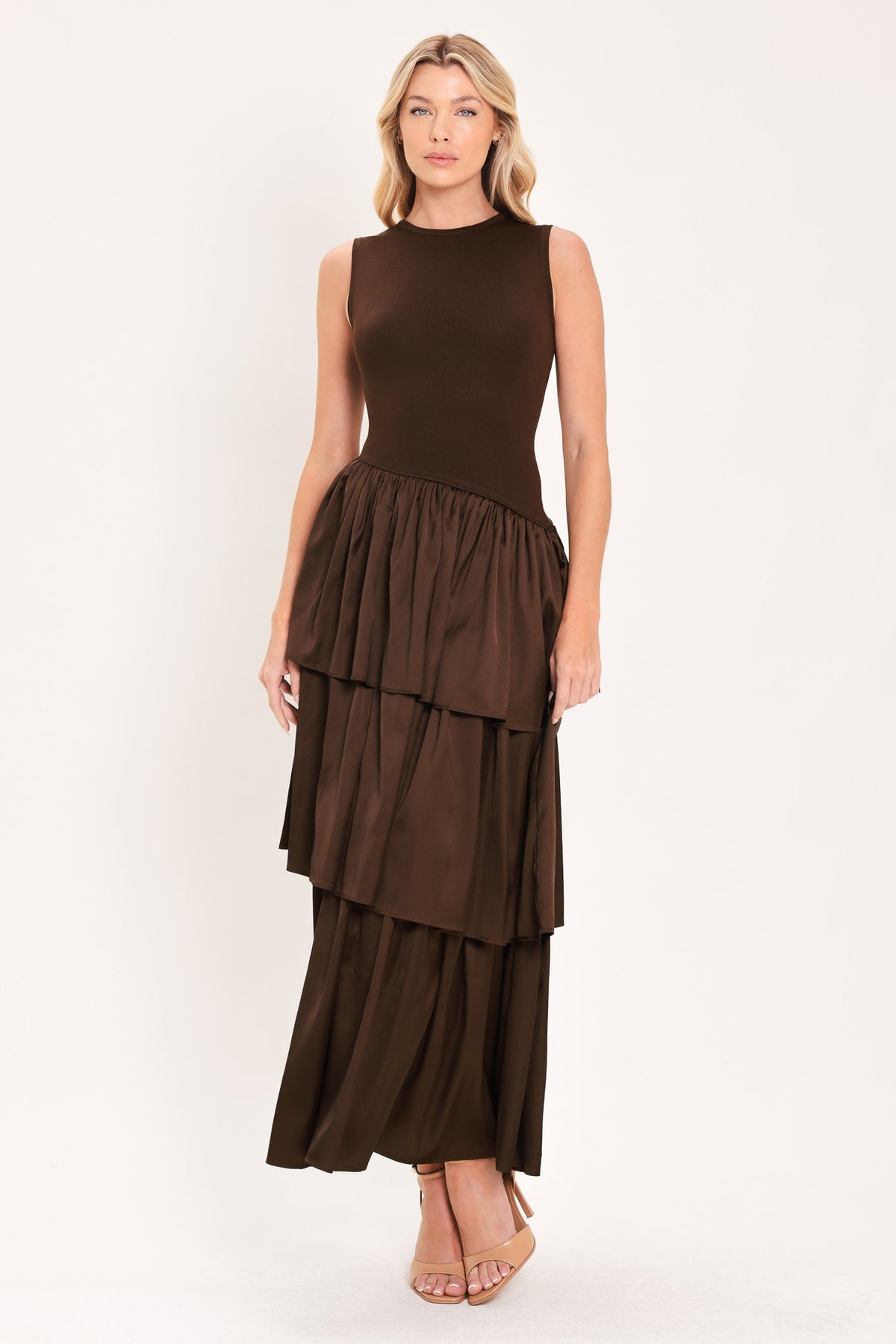 COFFEE LAYERED POISE SWEATER DRESS