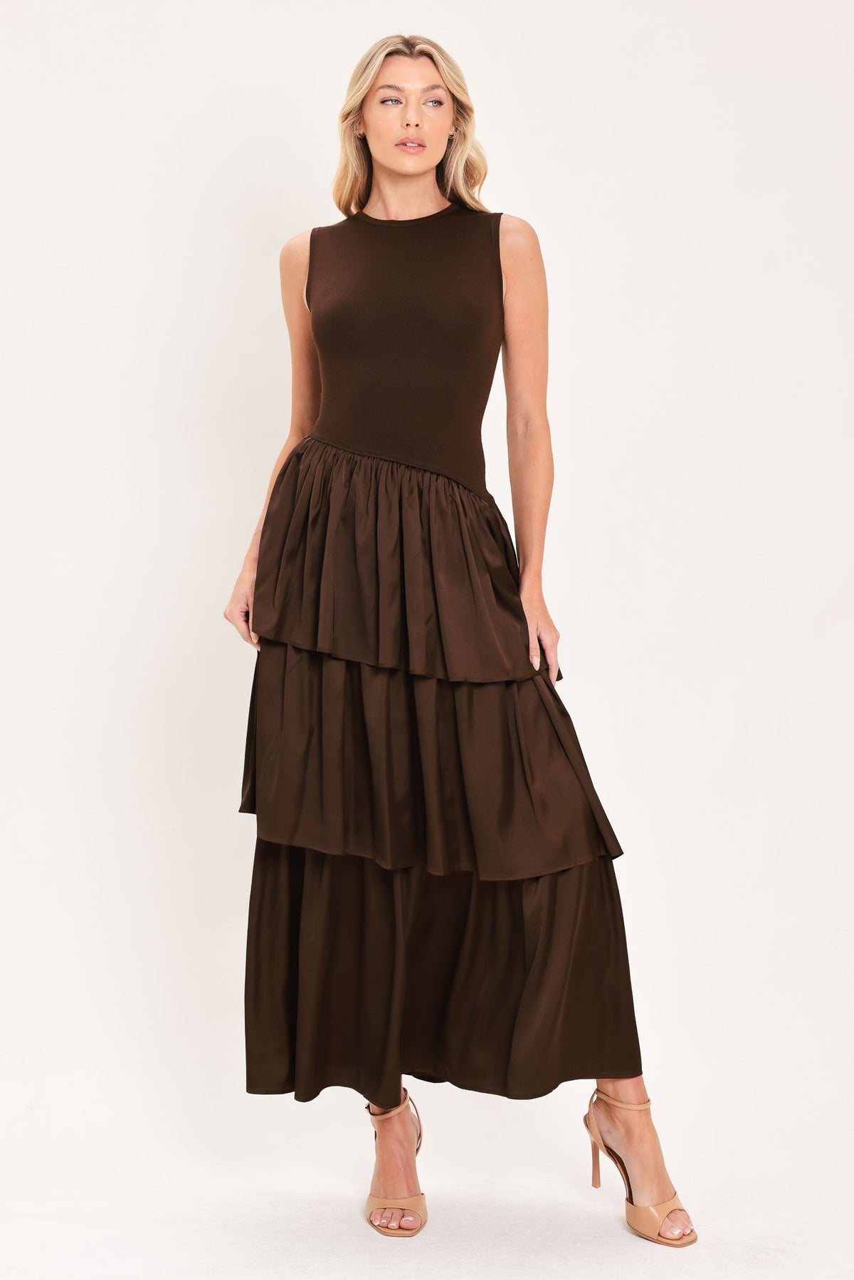 COFFEE LAYERED POISE SWEATER DRESS
