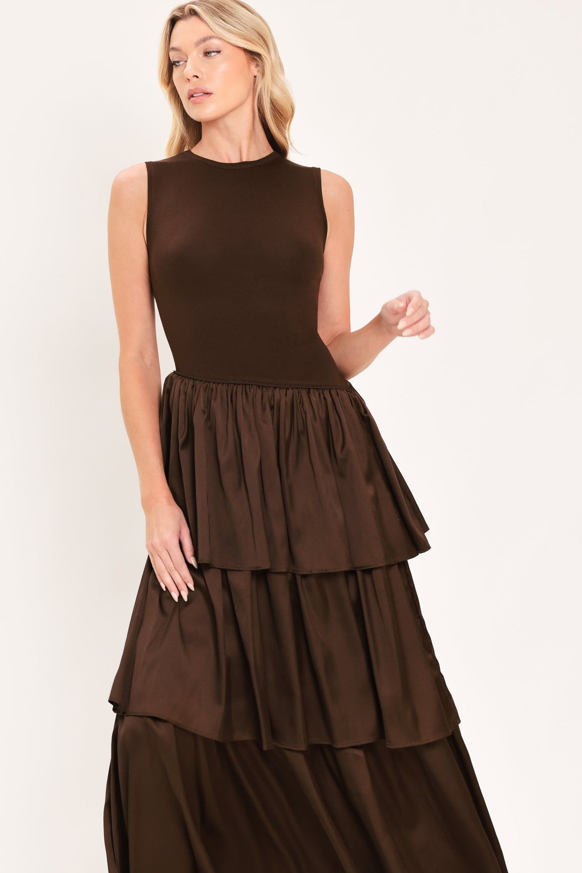 COFFEE LAYERED POISE SWEATER DRESS