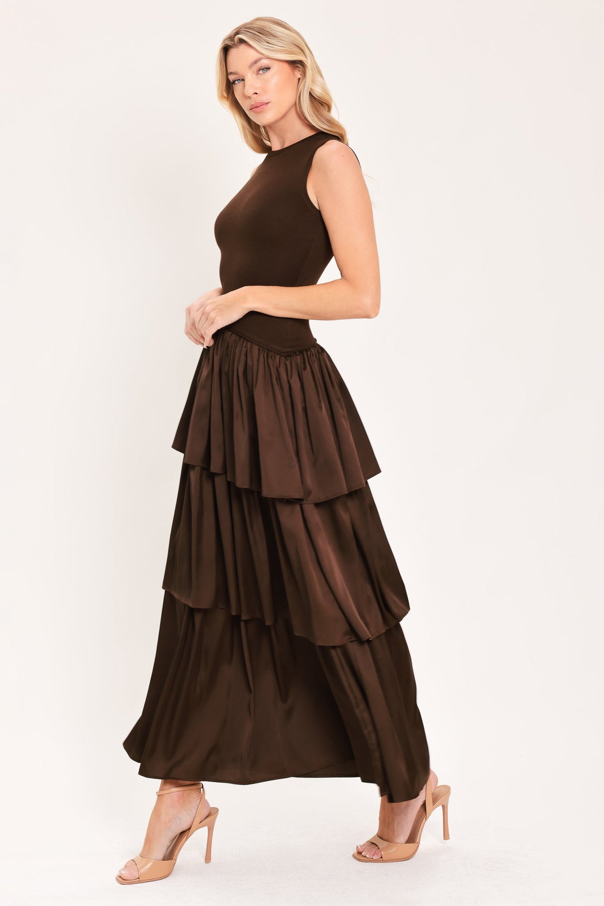 COFFEE LAYERED POISE SWEATER DRESS